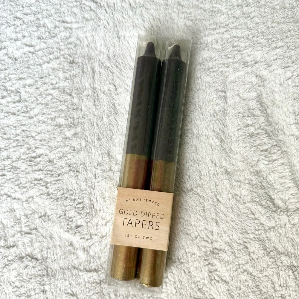 Gold and Black 8” Unscented Taper Candles - set of 2